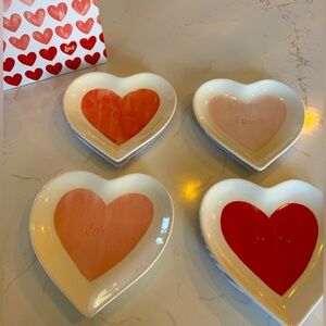 Pottery Barn Watercolor  Heart-Shaped Ceramic Appetizer Love Plates Set of 4